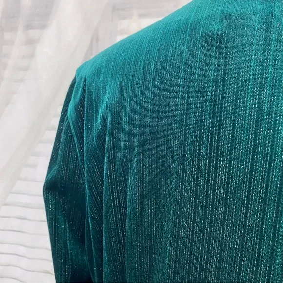 Maggy London Sz 12 Green Metallic Striped 3/4 Sleeve Velvet Midi Cocktail/Formal - Picture 14 of 15